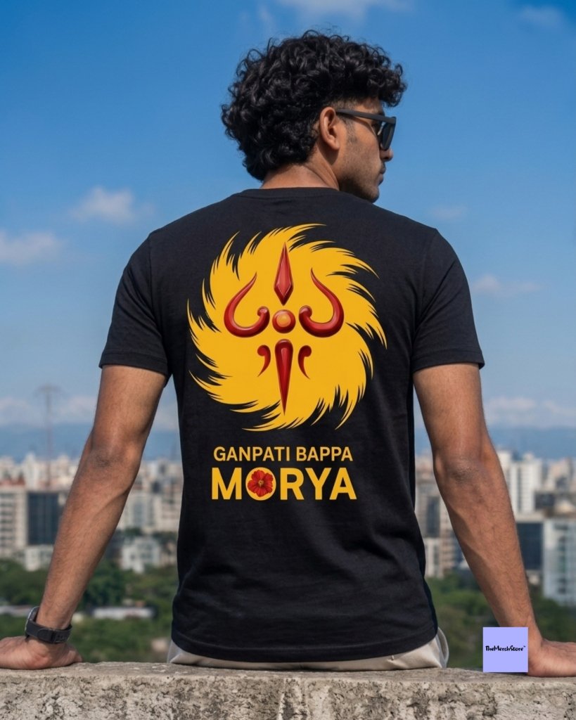 Ganpati Bappa Morya Sunburst Tee - black edition photo 1